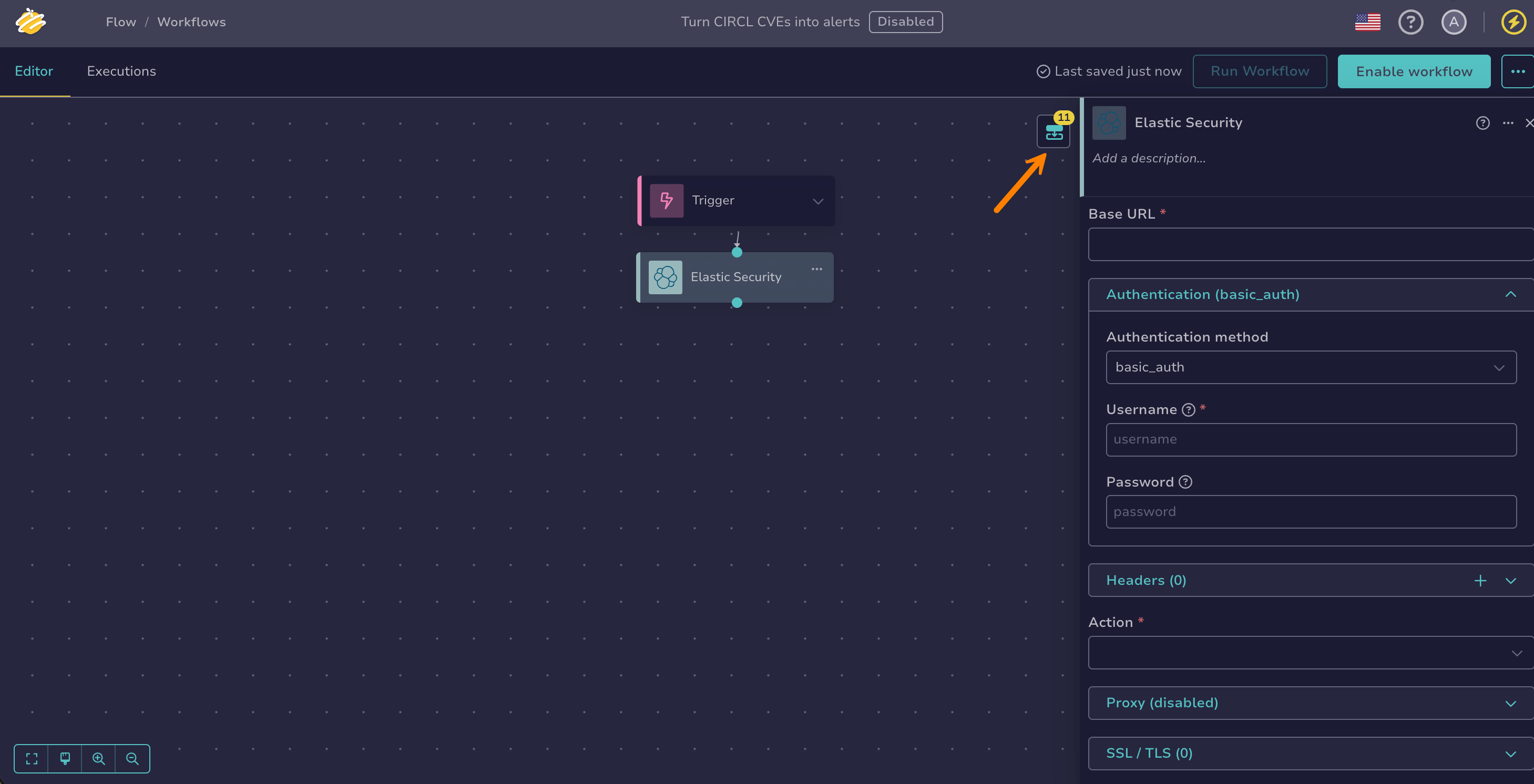 Outputs of the Elastic Security node
