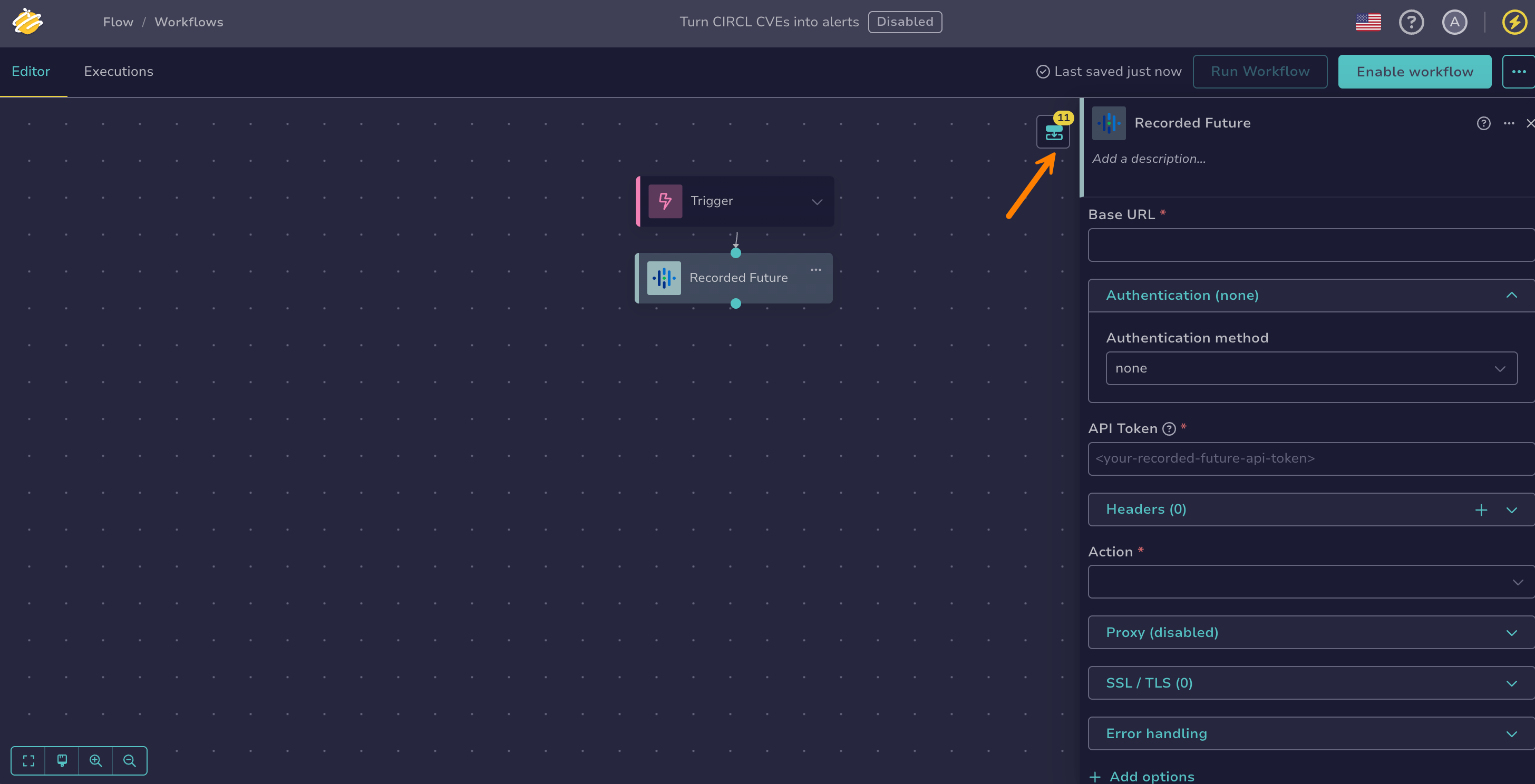 Outputs of the Recorded Future node