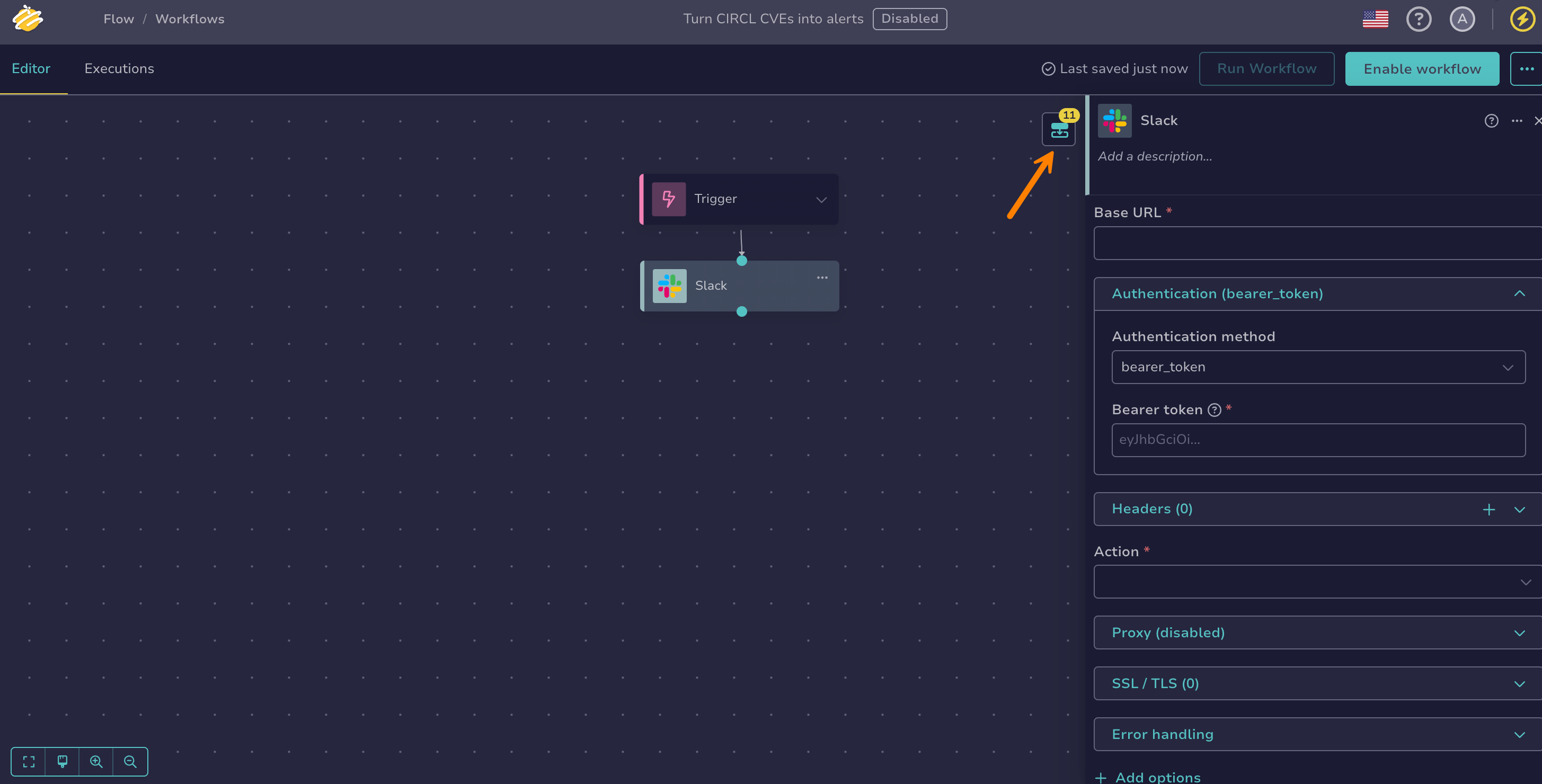 Outputs of the Slack node