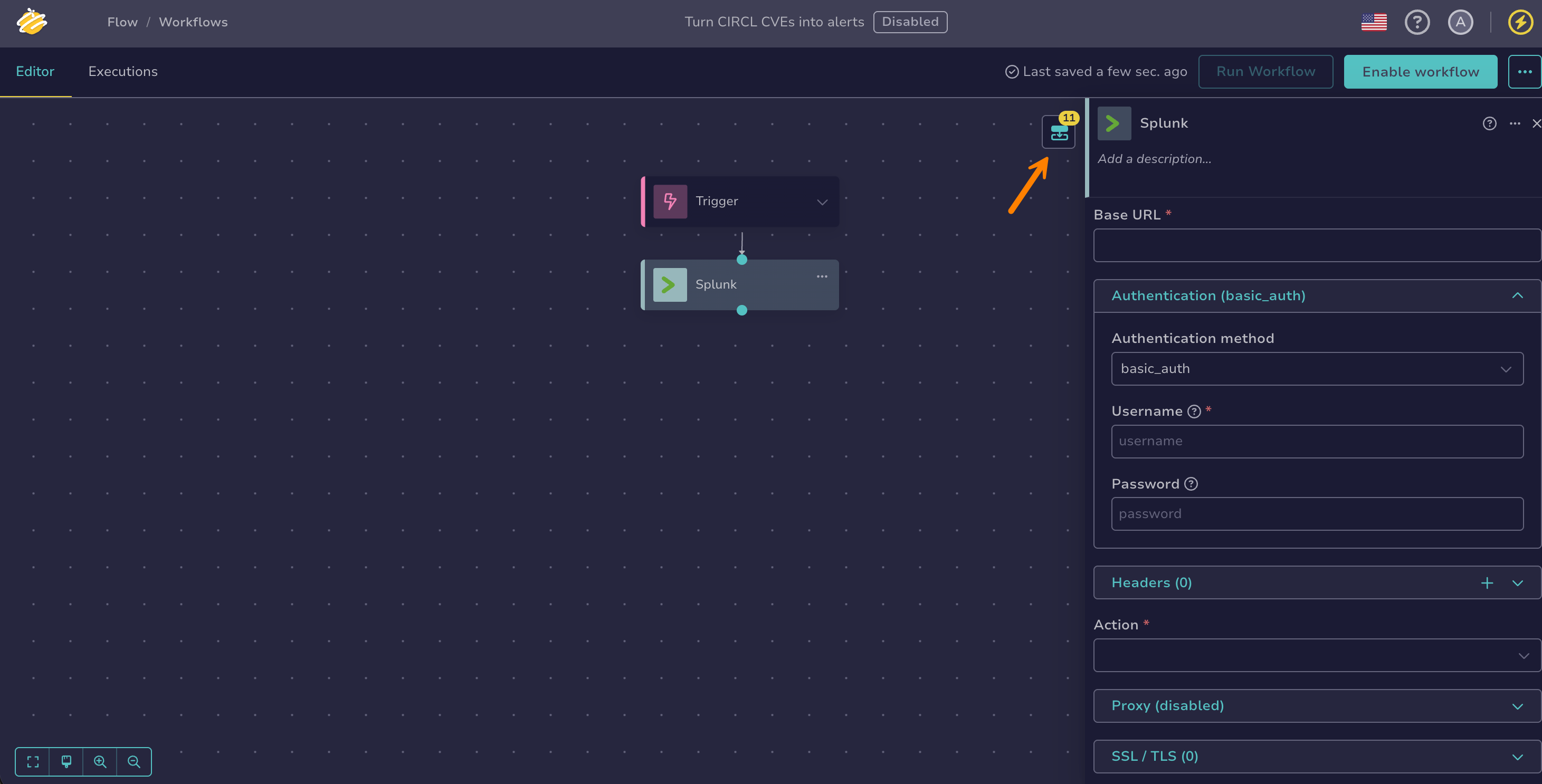 Outputs of the Splunk node