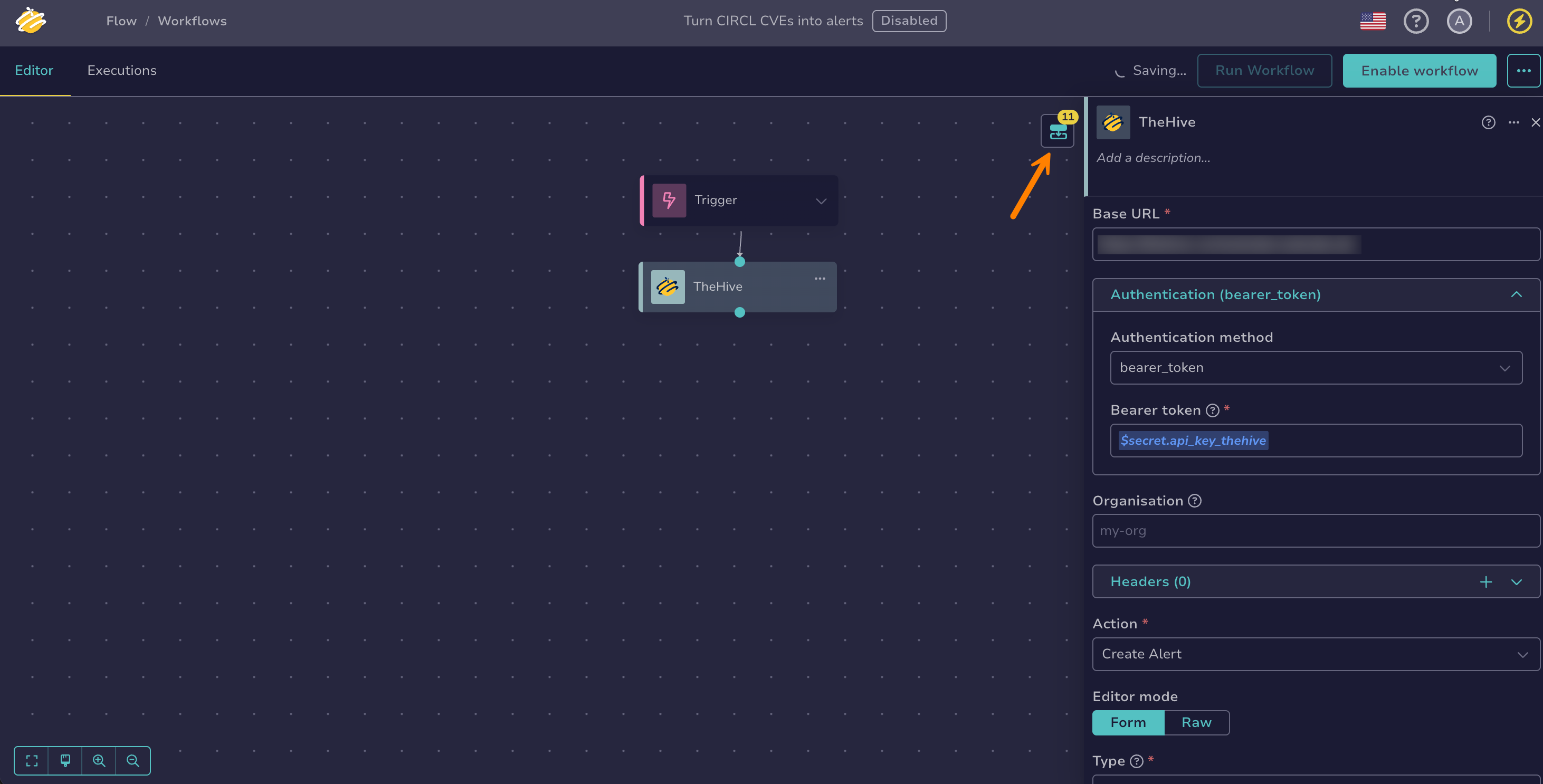 Outputs of the TheHive node