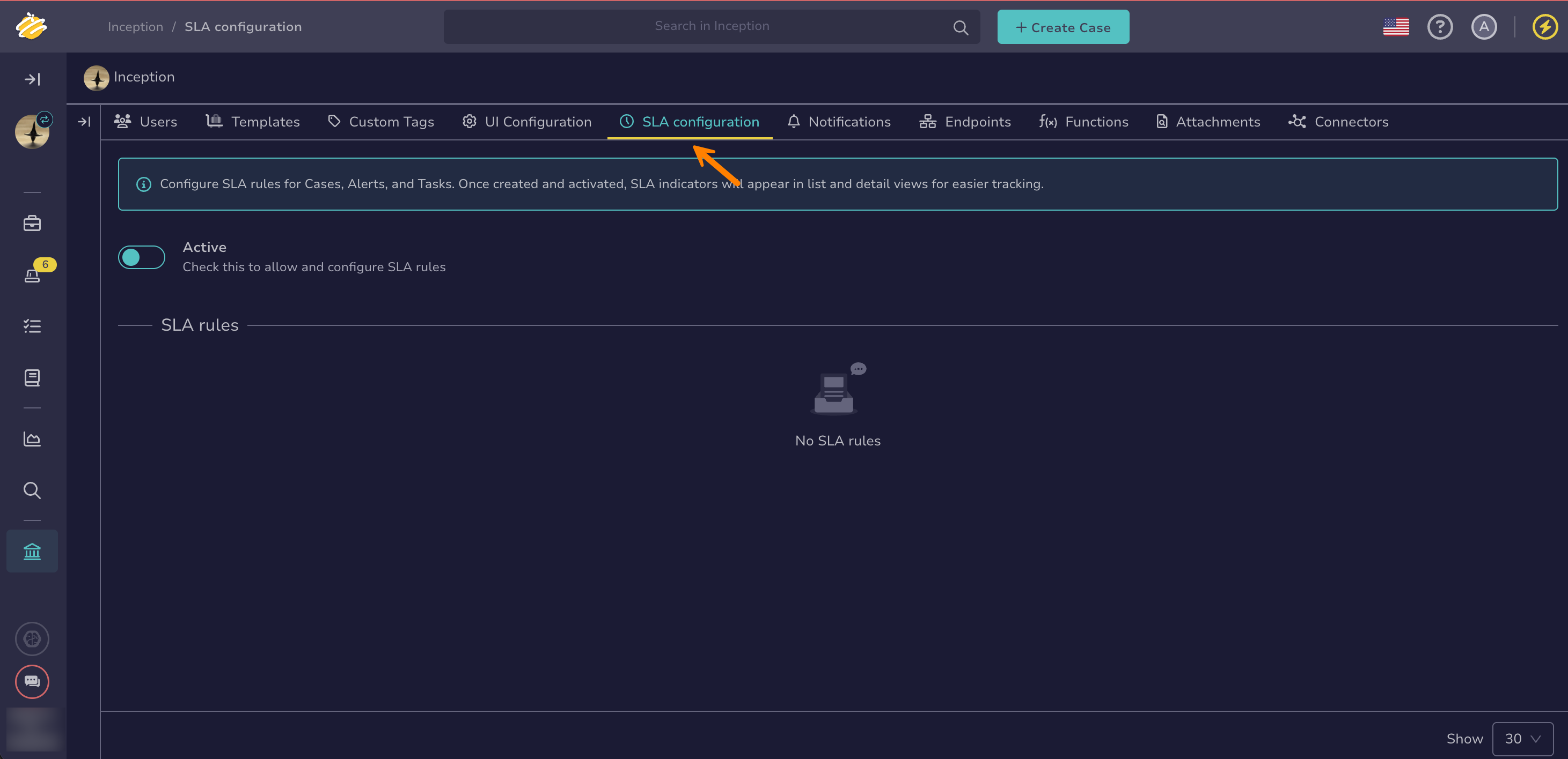 SLA configuration tab