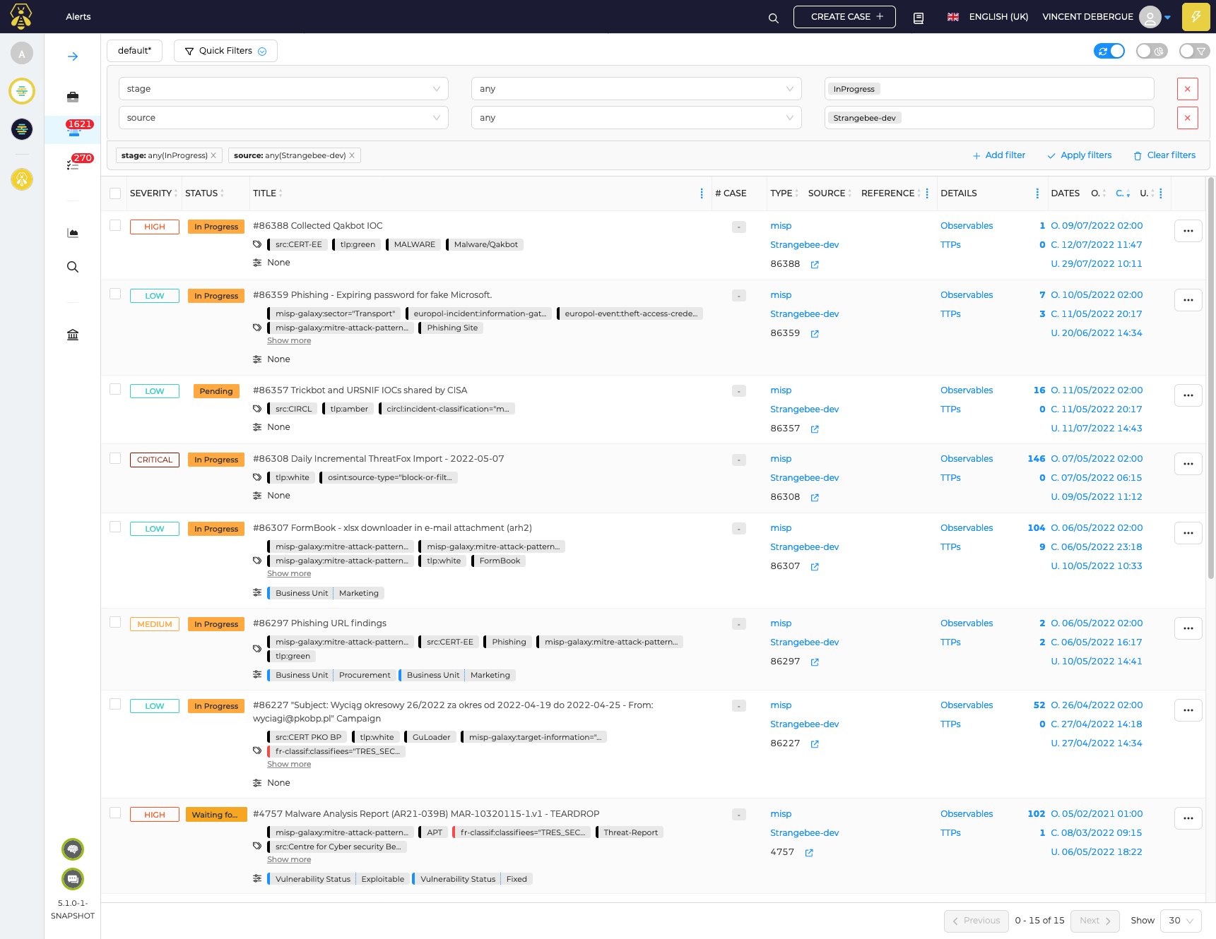 Alert List with filters