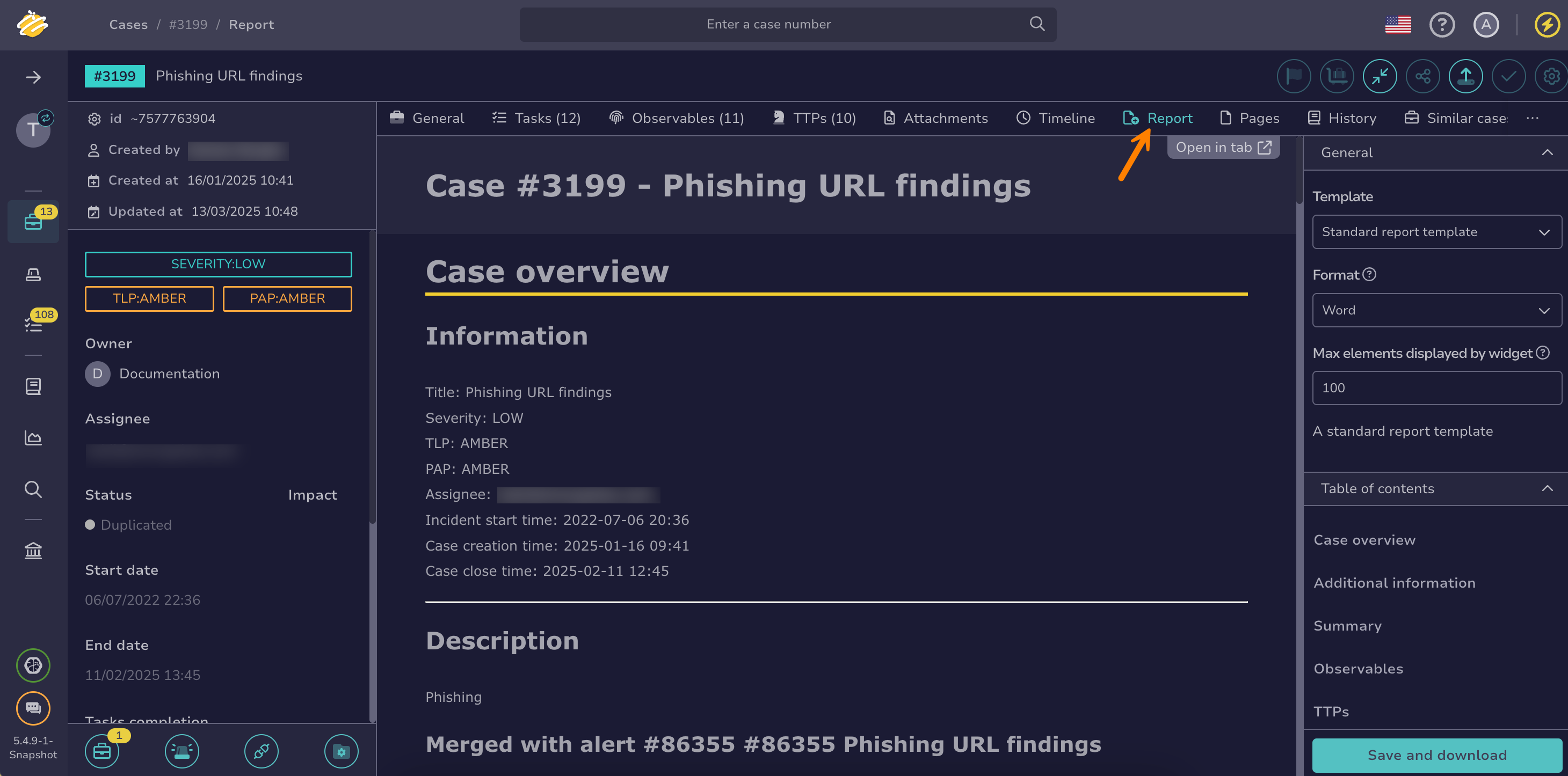 Case report tab